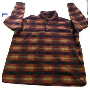 John Wayne Sweater Mens XL Navy‎ Red Green Plaid Wooly Fleece Quarter Snap